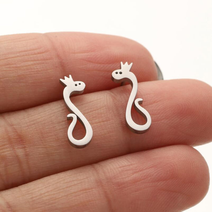 Crown Snake Stainless Steel Stud Earrings - Cute and Unique Animal Jewelry