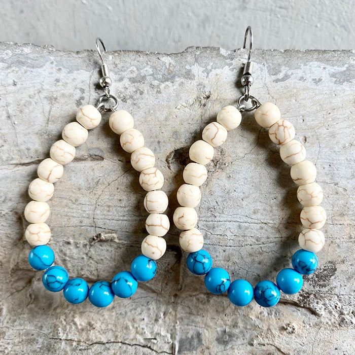 Natural Stone and Faux Pearl Western Earrings with Vintage Texas Style