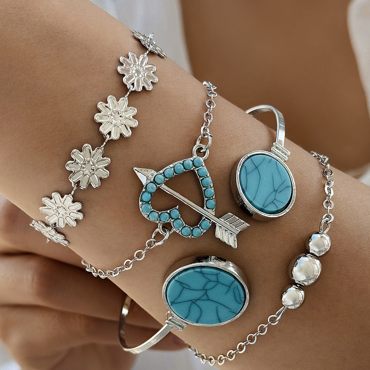 Bohemian Turquoise Leaf and Butterfly Bracelet Set – Ethnic Flower Jewelry