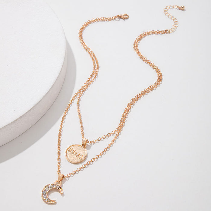 Collar con colgante de luna y moneda de doble capa: gargantilla minimalista de moda