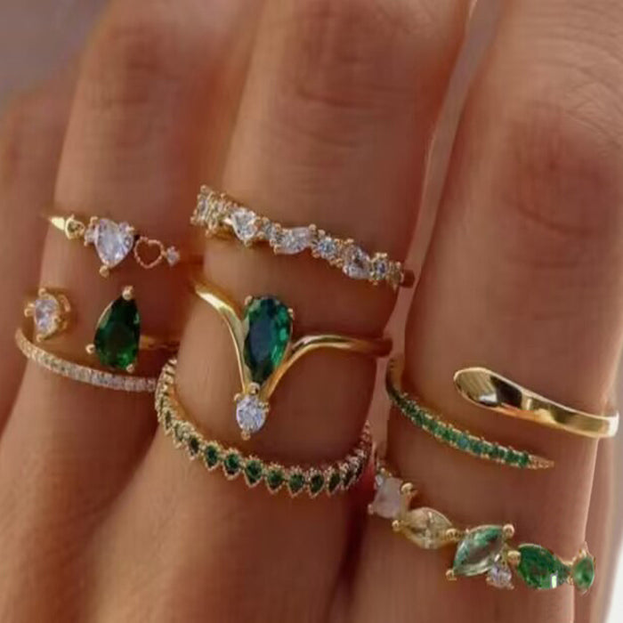 Gold Snake Rhinestone Rings - 6pcs Set