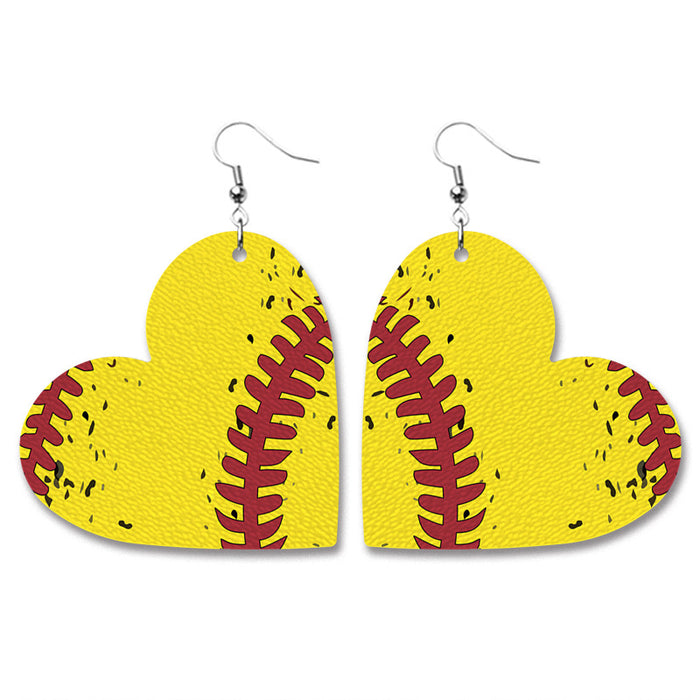 Heart Shaped Sports Leather Earrings with Baseball, Soccer, and Football Design