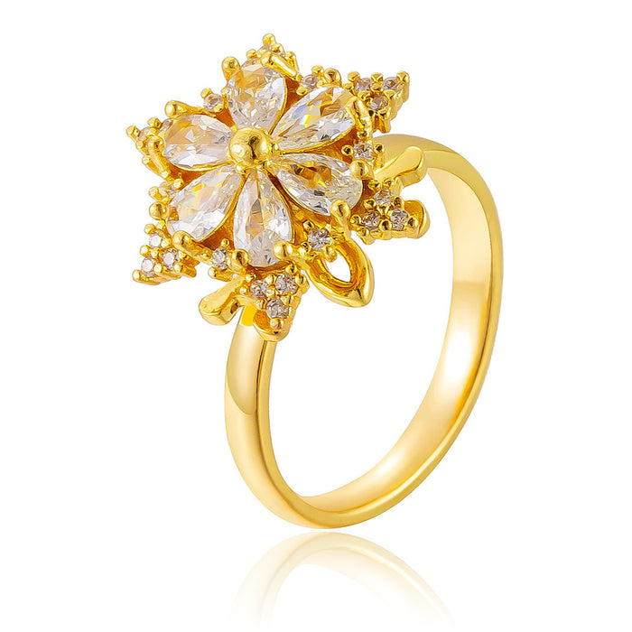 Wholesale copper-plated gold micro-set zircon flower rotating open ring