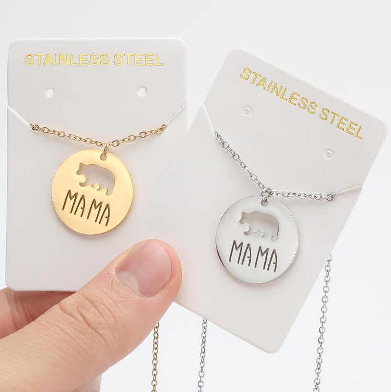 MAMA Mama Bear Pendant Necklace, Stainless Steel Mother's Day Women's All-match Clavicle Chain Wholesale