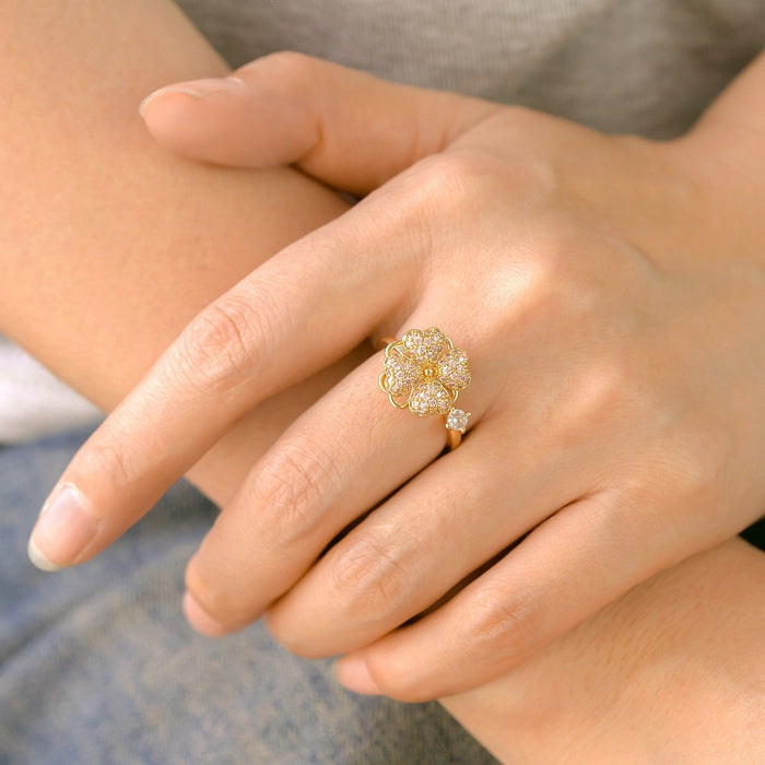 Wholesale copper heart-shaped four-leaf clover rotating open rings set with pink diamonds