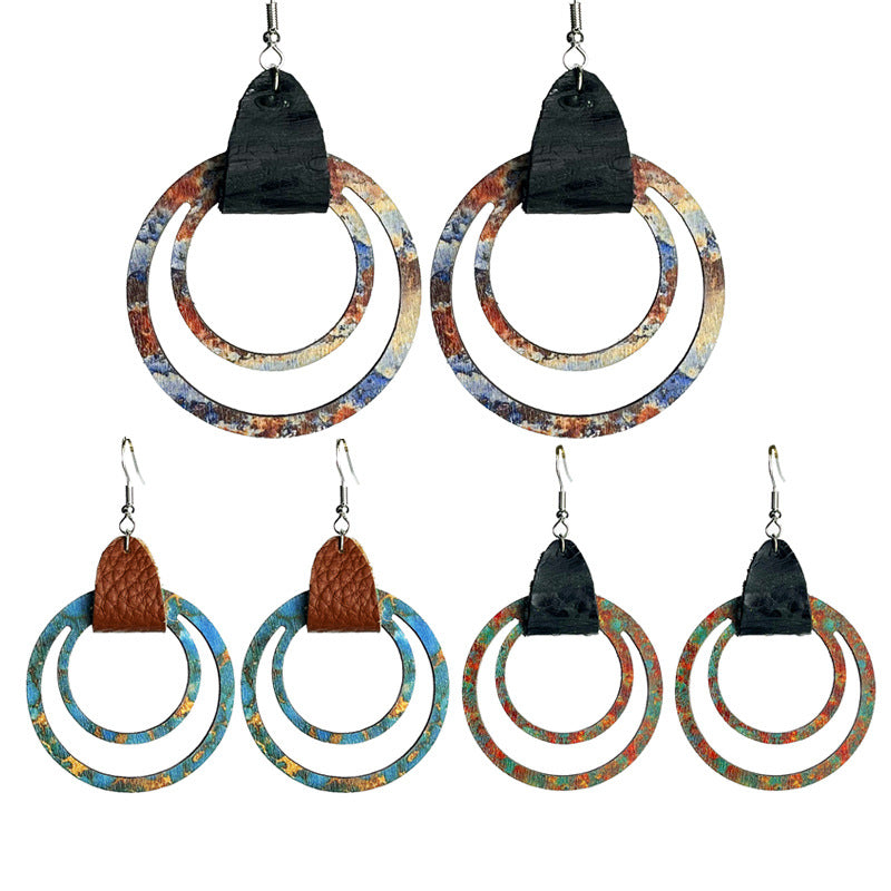 Wooden hollow ring earrings