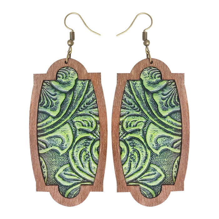 Wooden green leaf earrings