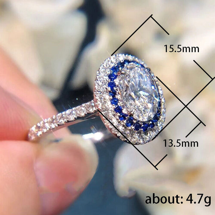 Blue diamond oval ring charm queen engagement ring for women