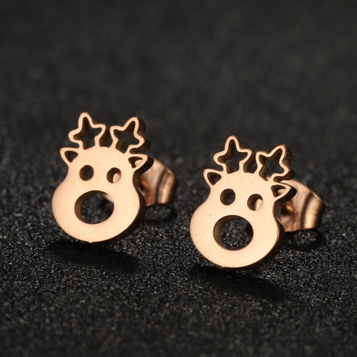 Christmas Reindeer Stainless Steel Stud Earrings - Mini and Cute Holiday Jewelry