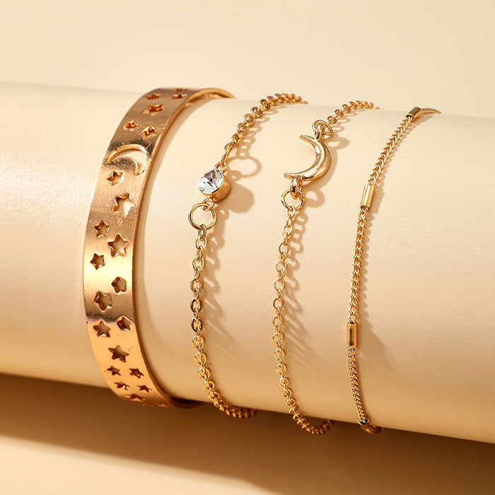 Exaggerated Hollow Bracelet Set - Four-Piece Chain Jewelry for Women