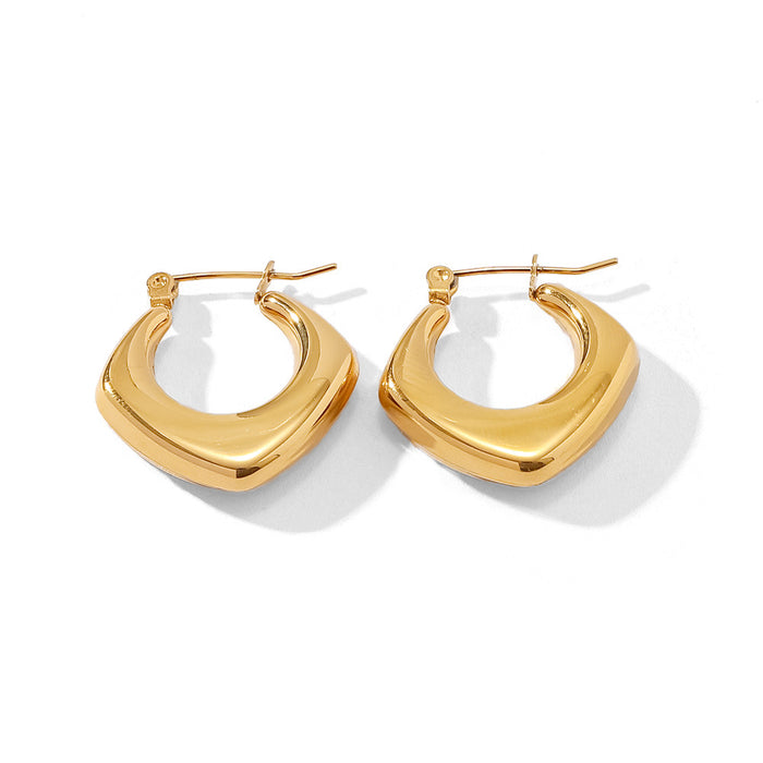 Trending Hoop Earrings - 18K Gold Plated Stainless Steel Geometric Rhombus Earrings for Women