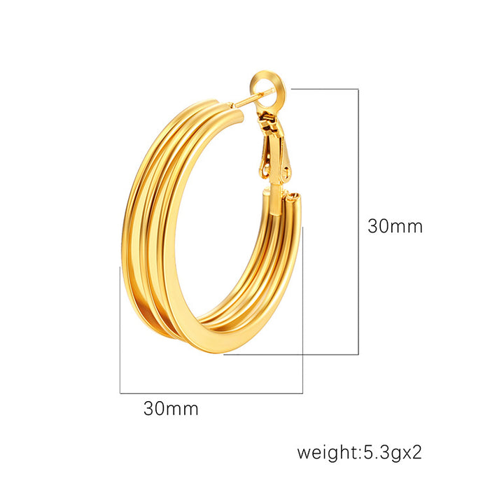 Retro style multi-layer round stainless steel earrings, electroplated 18K women's trendy earrings