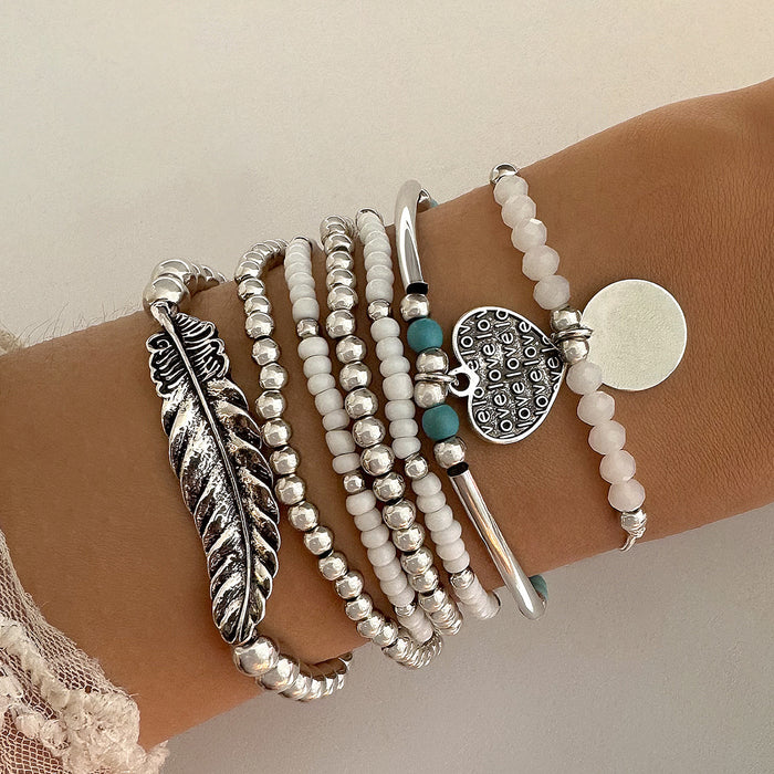 Ocean Bead Shell Bracelet with Fish Tail and Eye Charms - Five-Piece Set