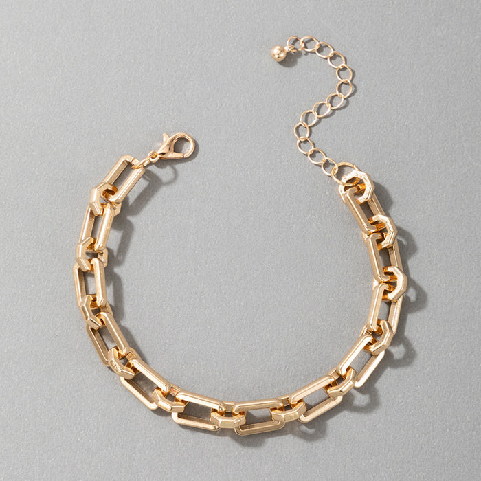 Chunky Chain Bracelet - Geometric Minimalist Single Layer Alloy Bracelet