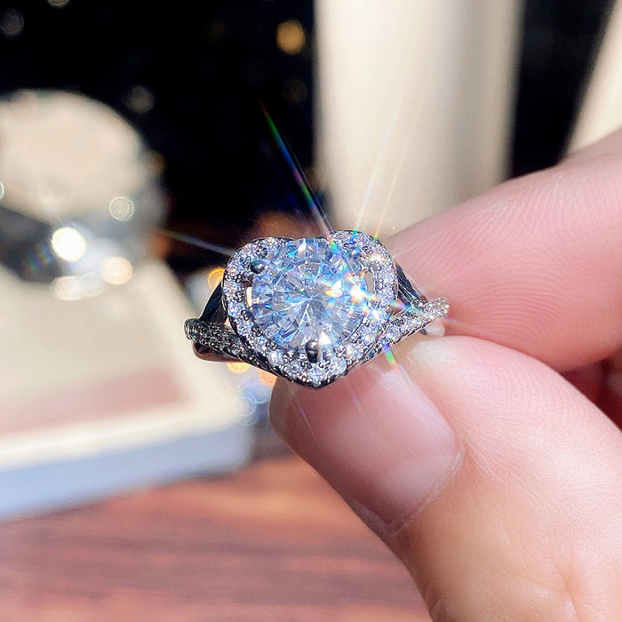 Imitation Tanzanite Women's Ring Horse Eye Hollow Luxury Palace Style Plated Two Color Gemstone Ring