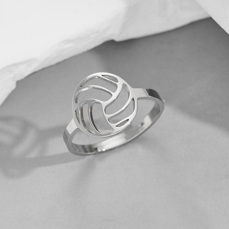 Stainless steel hollow volleyball rings, 18K gold electroplated open geometric rings wholesale