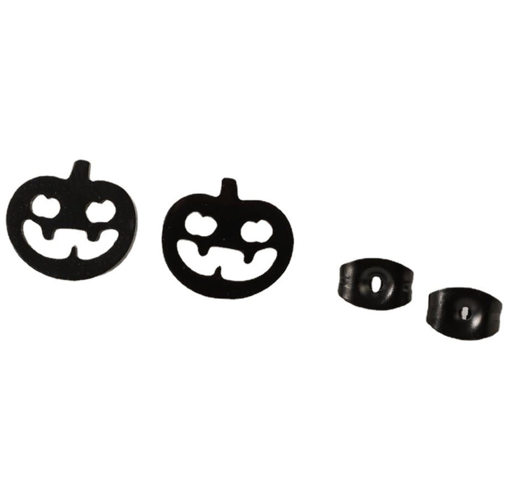 Pumpkin Face Stainless Steel Stud Earrings - Spooky Halloween Jewelry