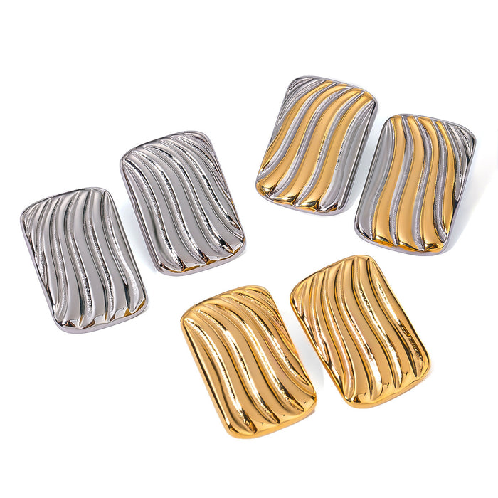 Vintage Ribbed Rectangular Earrings - High-End Stainless Steel Jewelry for Women - wallojewerly 