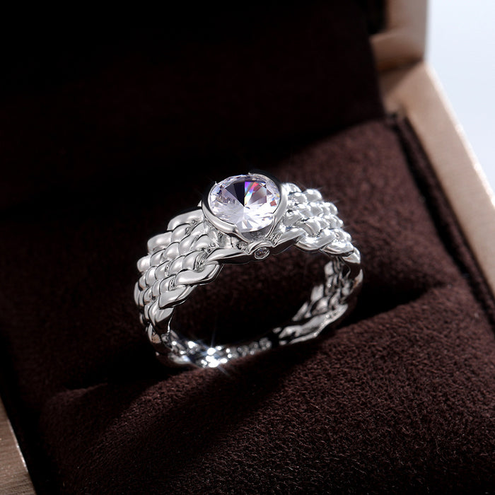 Creative braided zircon ring copper plated platinum couple ring