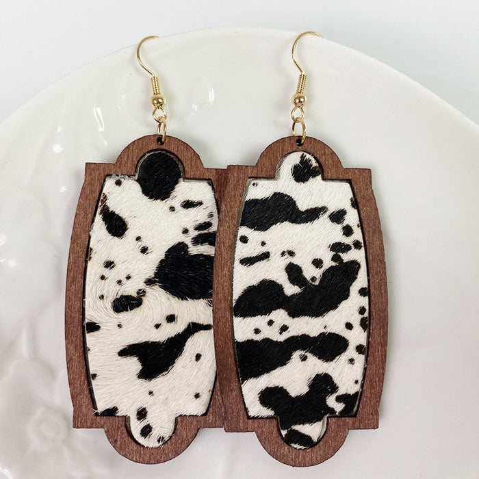 Wooden leopard print earrings