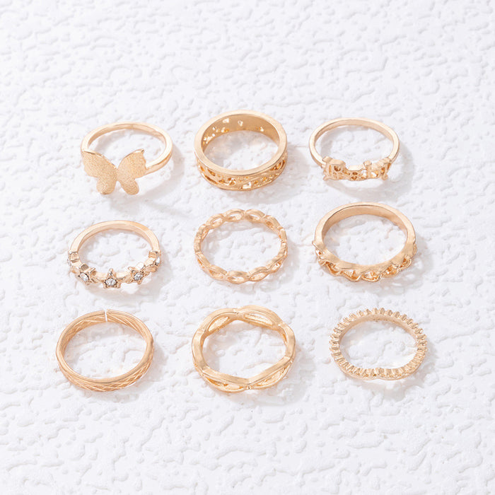 Retro ethnic style exaggerated five-pointed star six-piece ring set