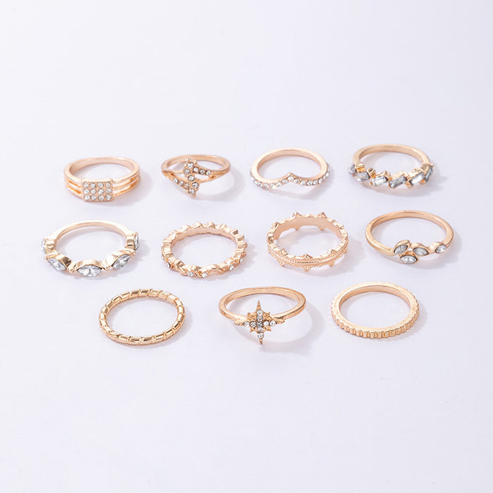 Star diamond geometric 11-piece fashion ring set