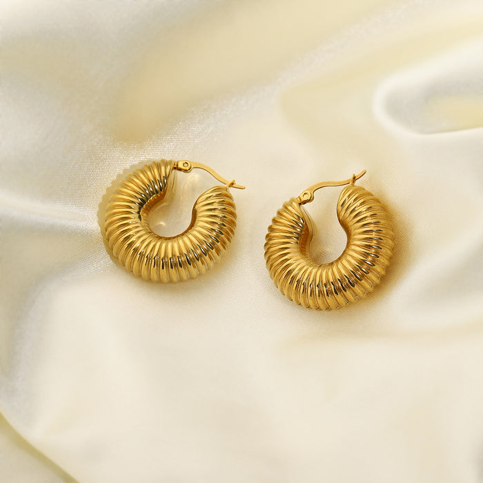 European Style 18K Gold Plated Large Snail Shell Stainless Steel Hoop Earrings - Popular C-Shaped Jewelry