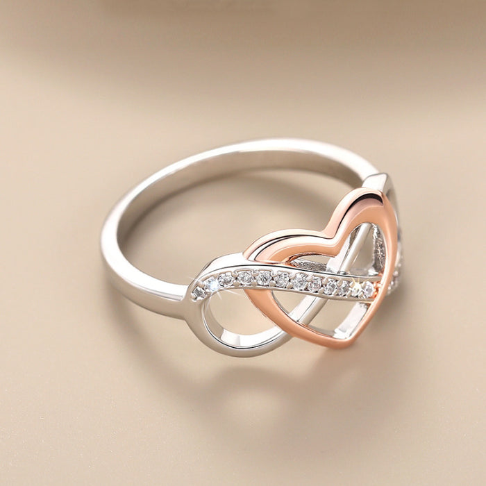 Elegant two-tone zircon hollow heart ring for women