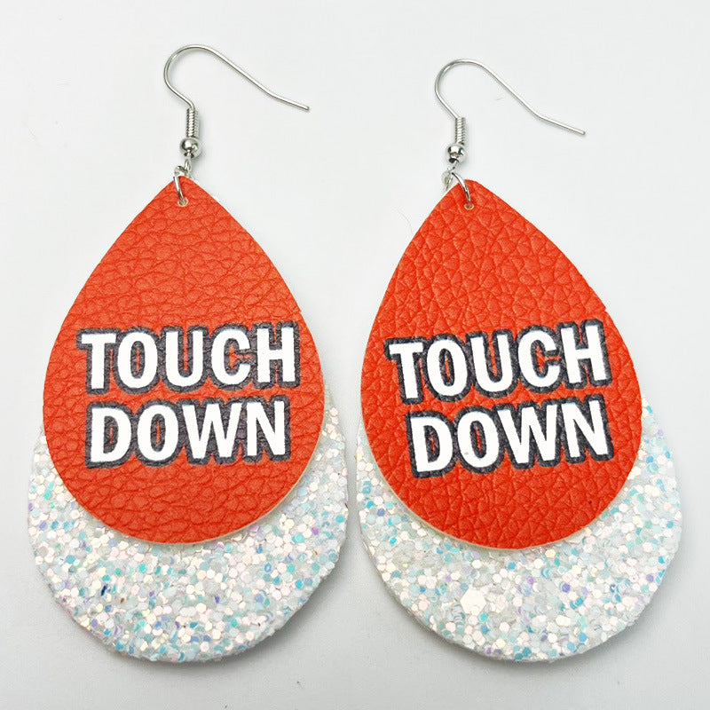 Sports Glitter Leather Earrings with School Spirit Double Layer Design