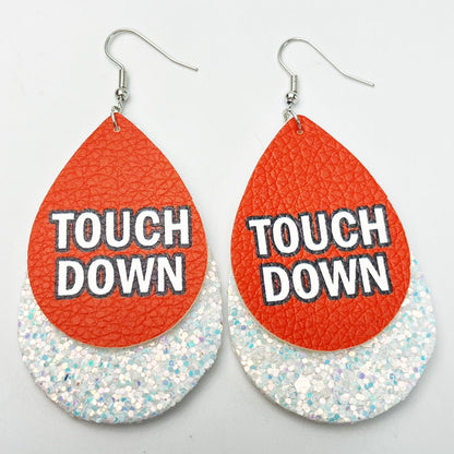 Sports Glitter Leather Earrings with School Spirit Double Layer Design