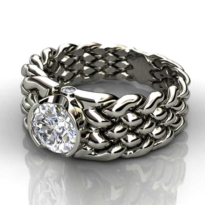 Creative braided zircon ring copper plated platinum couple ring