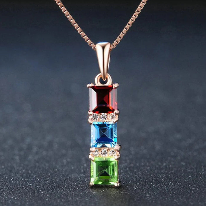 Rainbow building block hollow necklace Japanese and Korean style light luxury necklace