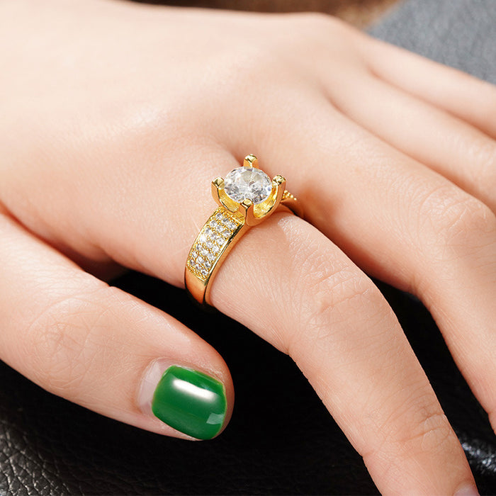 Group inlaid four-claw simulated zircon ring micro-inlaid luxury retro versatile ring