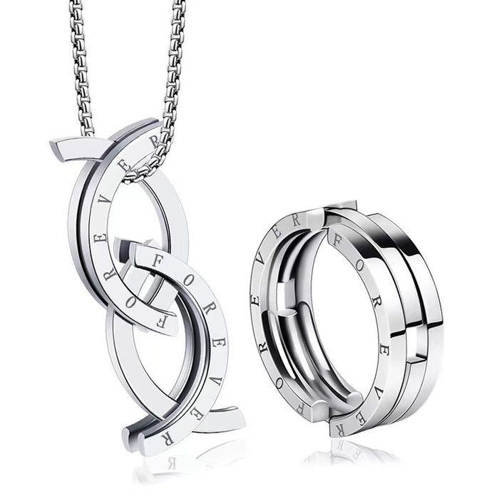 Stainless steel men's deformation retractable ring dual-purpose necklace - wallojewerly 