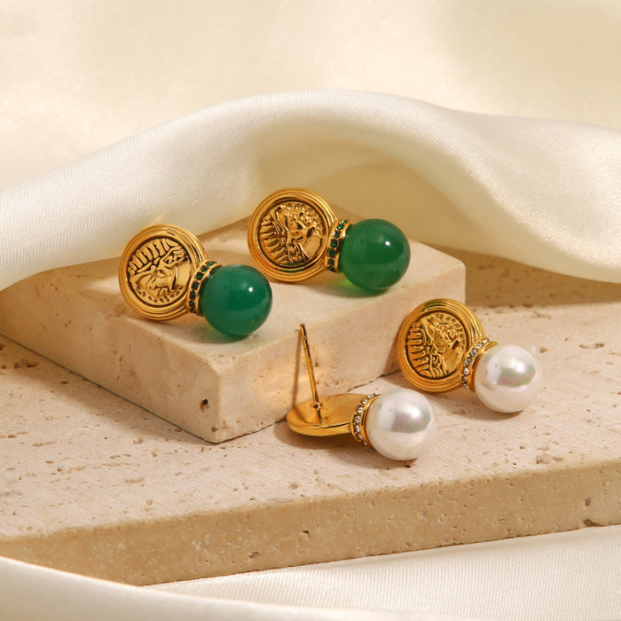 Pendientes colgantes de acero inoxidable verde vintage europeo: joyería de acero de titanio al por mayor