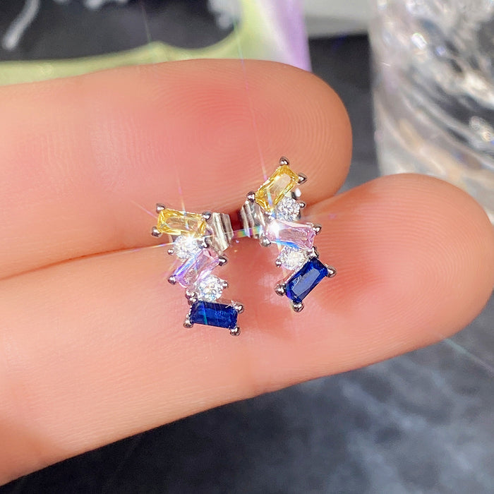 Fashion Geometric Art Colored Diamond Earrings and Ring Accessories Set