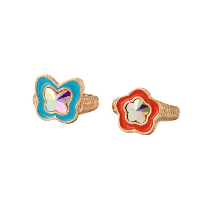 Colorful laser oil drop geometric ring 2-piece set