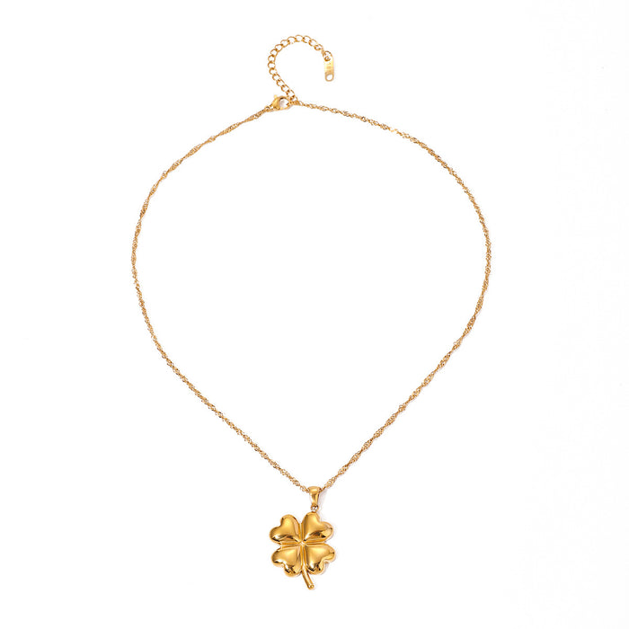 18K Gold-Plated Stainless Steel Clover Pendant Necklace - Trendy Simple Titanium Steel Jewelry for Summer