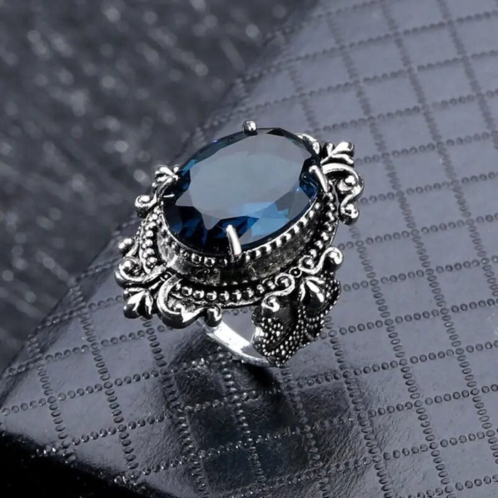 Blue mirror ring retro personality lace ring