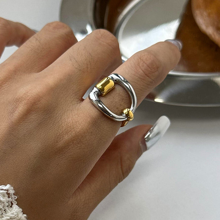 Stainless steel gold and silver contrasting letter open ring