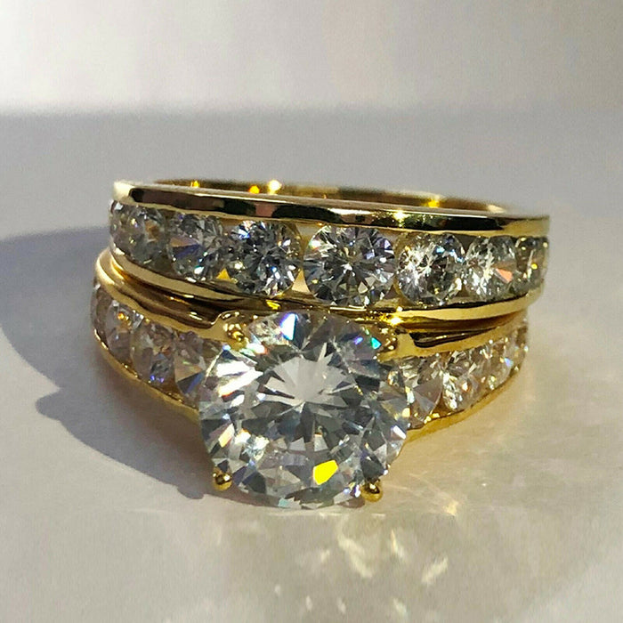 Luxury full diamond zircon couple ring gold plated wedding ring