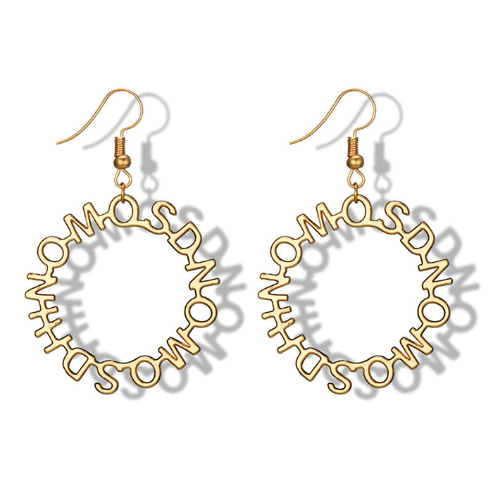 Big circle pineapple letter gold geometric earrings