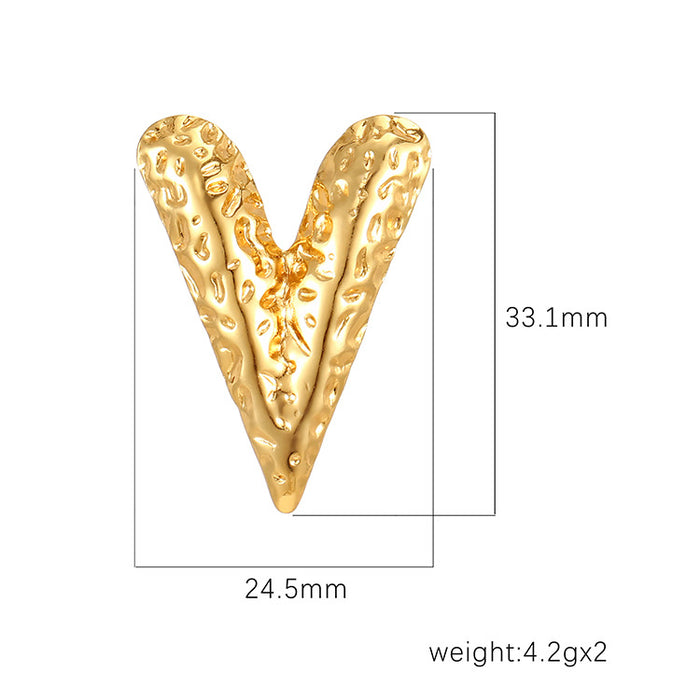 Pendientes de corazón texturizado de acero inoxidable bañados en oro de 18 quilates, pendientes versátiles de alta gama