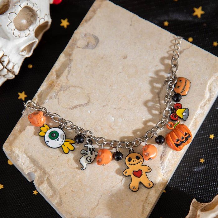 Pulsera de calabaza y calavera de Halloween con dije de fantasma: diseño de aceite de goteo espeluznante