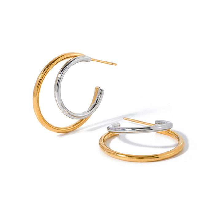 Stainless steel C-shaped earrings contrast color earrings titanium steel earrings