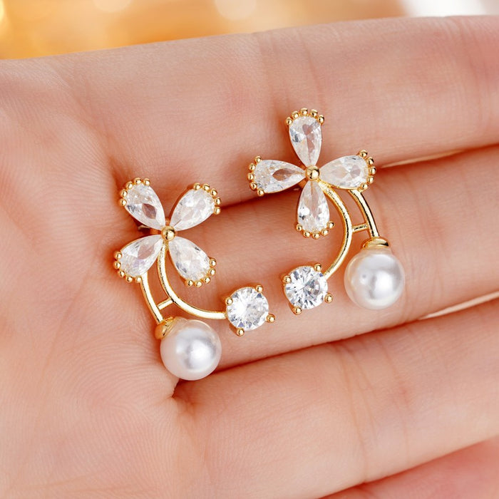 Sweet flower pearl earrings, exquisite Chanel style, celebrity style earrings