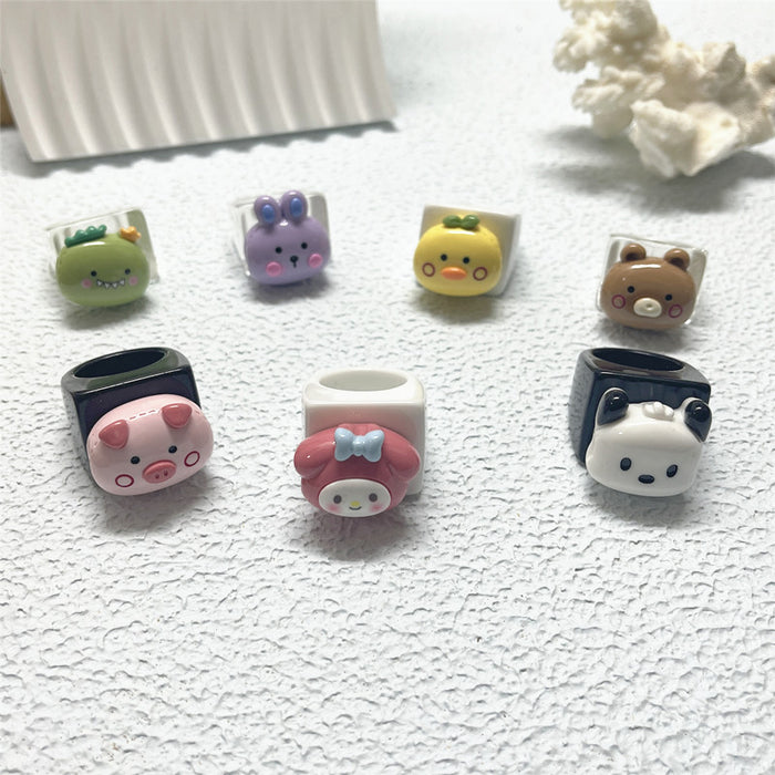 Colorful geometric bear resin closed ring