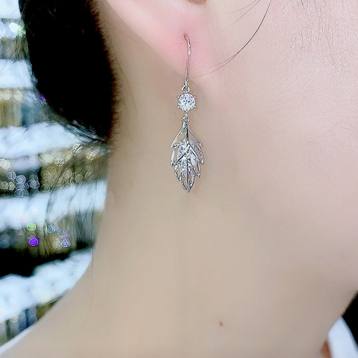 Leaf Earrings Hollow Design Zircon Earrings