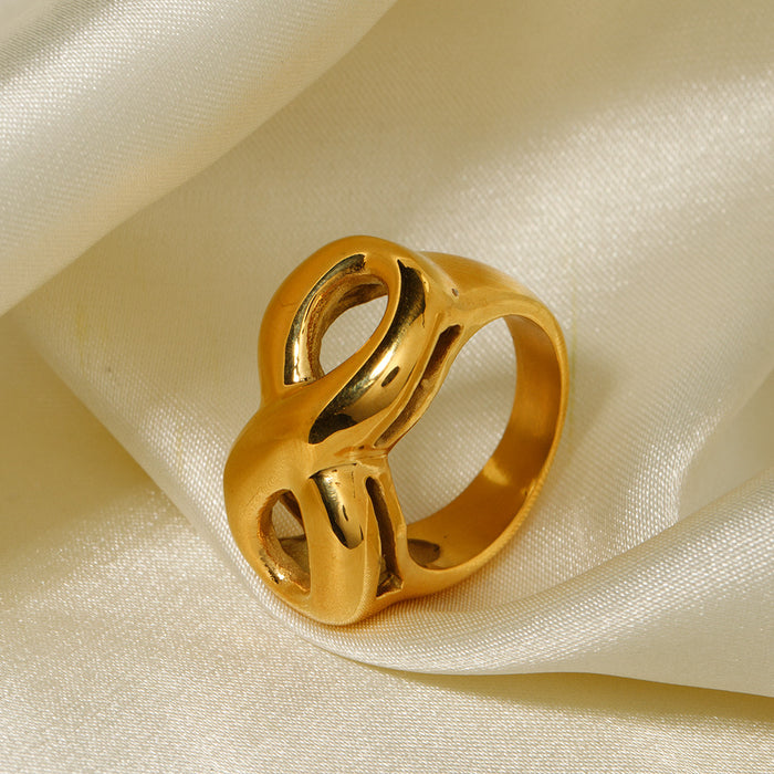 Minimalist 18K Gold Plated Stainless Steel Ring with Hollow Patterns