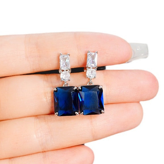 Blue contrast zirconia earrings